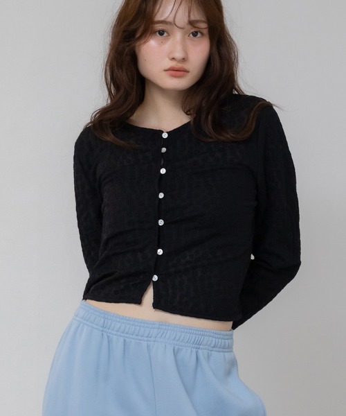 HEILIS（ヘイリス）の「花柄シアーカーディガン/ブラック ホワイト シアー レース カーディガン 長袖 トップス ボレロ 花柄 刺繍 春服 夏服 秋服 韓国 オフィスカジュアル 羽織り 冷房対策 日焼け対策 ガーリー シティガール（カーディガン/ボレロ・レディース・ブラック/オフホワイト・FREE）」の13枚目の写真