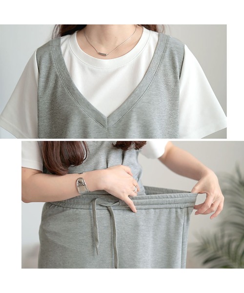 GOLDJAPAN（ゴールドジャパン）の「フェイクレイヤードTシャツ＆スウェットスカートセット【大きいサイズ対応】（セットアップ・レディース・グレー/ブラック・LL/3L/4L/5L）」の8枚目の写真