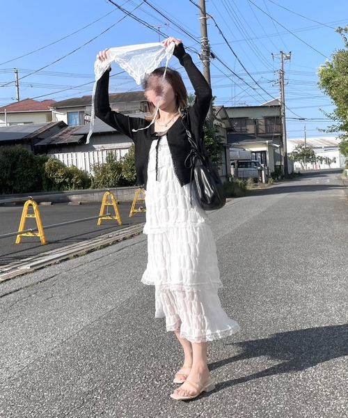etta(エタ)の「カップ付きフロントリボンキャミソール付きカーディガン(カーディガン/ボレロ・レディース・ホワイト/ブラック・FREE)」の14枚目の写真