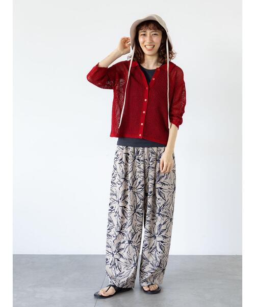 Lugnoncure（ルノンキュール）の「麻タッチ衿付きメッシュニットカーディガン（カーディガン/ボレロ・レディース・レッド/キナリ/ブラック・F）」の4枚目の写真