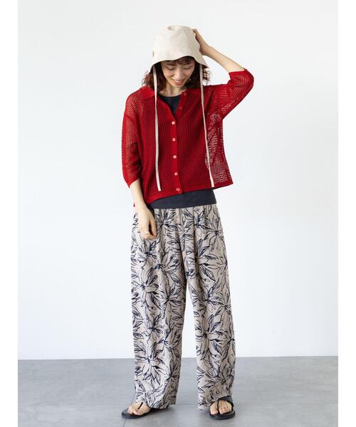 Lugnoncure（ルノンキュール）の「麻タッチ衿付きメッシュニットカーディガン（カーディガン/ボレロ・レディース・レッド/キナリ/ブラック・F）」の5枚目の写真