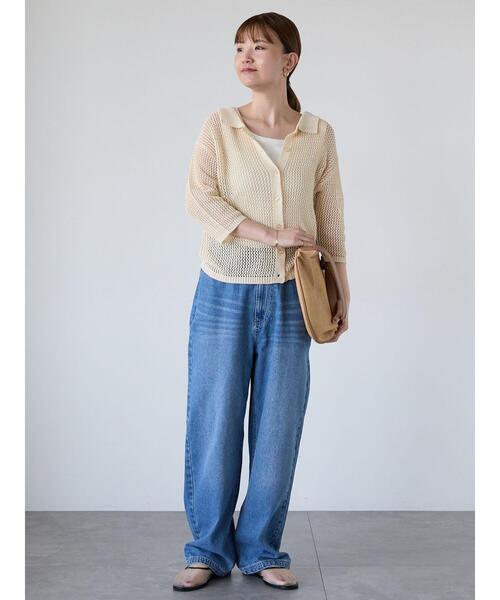 Lugnoncure（ルノンキュール）の「麻タッチ衿付きメッシュニットカーディガン（カーディガン/ボレロ・レディース・レッド/キナリ/ブラック・F）」の8枚目の写真