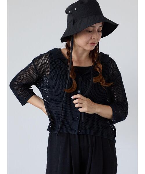 Lugnoncure（ルノンキュール）の「麻タッチ衿付きメッシュニットカーディガン（カーディガン/ボレロ・レディース・レッド/キナリ/ブラック・F）」の12枚目の写真