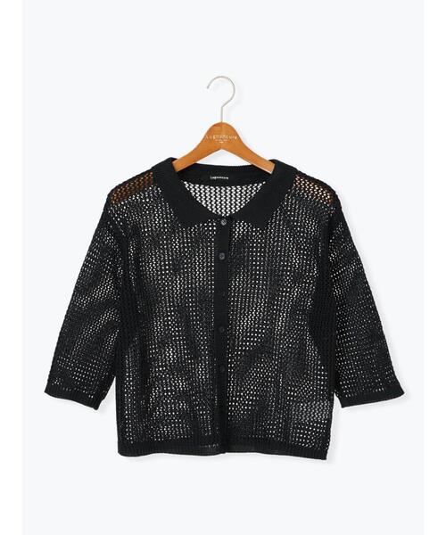 Lugnoncure（ルノンキュール）の「麻タッチ衿付きメッシュニットカーディガン（カーディガン/ボレロ・レディース・レッド/キナリ/ブラック・F）」の13枚目の写真