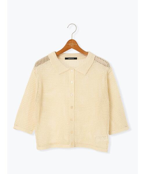 Lugnoncure（ルノンキュール）の「麻タッチ衿付きメッシュニットカーディガン（カーディガン/ボレロ・レディース・レッド/キナリ/ブラック・F）」の14枚目の写真