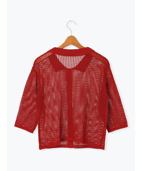 Lugnoncure（ルノンキュール）の「麻タッチ衿付きメッシュニットカーディガン（カーディガン/ボレロ・レディース・レッド/キナリ/ブラック・F）」の16枚目の写真