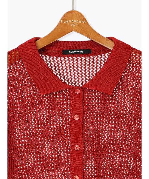 Lugnoncure（ルノンキュール）の「麻タッチ衿付きメッシュニットカーディガン（カーディガン/ボレロ・レディース・レッド/キナリ/ブラック・F）」の17枚目の写真
