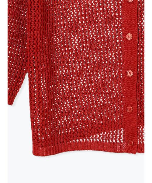 Lugnoncure（ルノンキュール）の「麻タッチ衿付きメッシュニットカーディガン（カーディガン/ボレロ・レディース・レッド/キナリ/ブラック・F）」の19枚目の写真