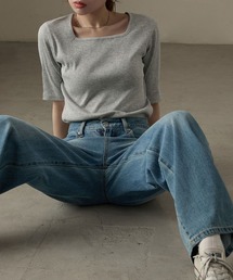 Fashion Letter（ファッションレター）の「【M-4L】リブスクエアネック 5分袖Tシャツ（Tシャツ/カットソー・レディース）」