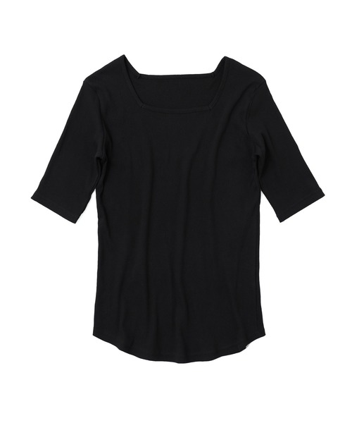 Fashion Letter(ファッションレター)の「【M-4L】リブスクエアネック 5分袖Tシャツ 夏服(Tシャツ/カットソー・レディース・杢グレー/ブラック/オフホワイト・M/4L/3L/LL/L)」の12枚目の写真