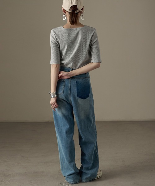 Fashion Letter(ファッションレター)の「【M-4L】リブスクエアネック 5分袖Tシャツ 夏服(Tシャツ/カットソー・レディース・杢グレー/ブラック/オフホワイト・M/4L/3L/LL/L)」の20枚目の写真