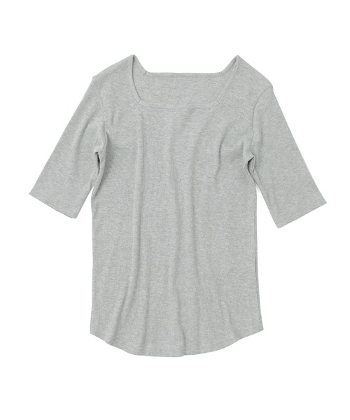 Fashion Letter(ファッションレター)の「【M-4L】リブスクエアネック 5分袖Tシャツ 夏服(Tシャツ/カットソー・レディース・杢グレー/ブラック/オフホワイト・M/4L/3L/LL/L)」の21枚目の写真