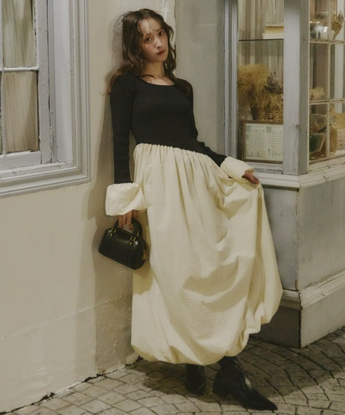 Olu.（オルドット）の「ニットドッキングバルーンワンピース（ワンピース・レディース・アイボリー/ブラック/ブラック系・0/1）」の3枚目の写真