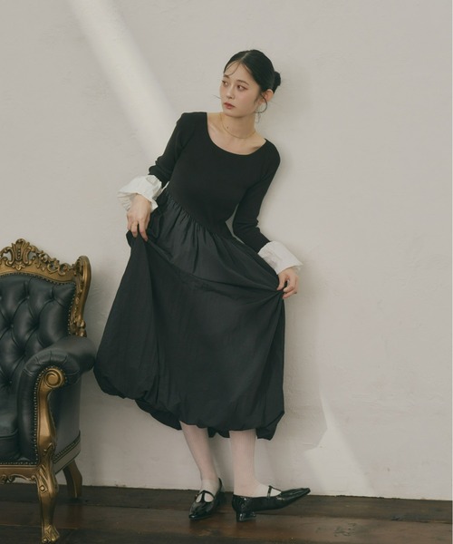 Olu.（オルドット）の「ニットドッキングバルーンワンピース（ワンピース・レディース・アイボリー/ブラック/ブラック系・0/1）」の5枚目の写真