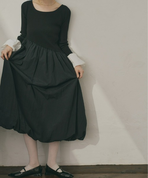 Olu. オルドット ニットドッキングバルーンワンピース black other ニットドッキングバルーンワンピース（ワンピース）｜Olu.（オルドット