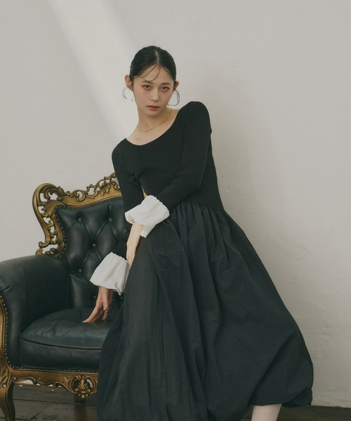 Olu.（オルドット）の「ニットドッキングバルーンワンピース（ワンピース・レディース・アイボリー/ブラック/ブラック系・0/1）」の7枚目の写真