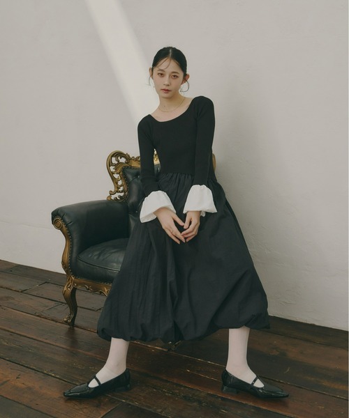 Olu.（オルドット）の「ニットドッキングバルーンワンピース（ワンピース・レディース・アイボリー/ブラック/ブラック系・0/1）」の9枚目の写真