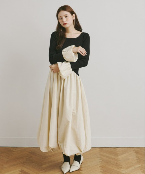 Olu.（オルドット）の「ニットドッキングバルーンワンピース（ワンピース・レディース・アイボリー/ブラック/ブラック系・0/1）」の16枚目の写真