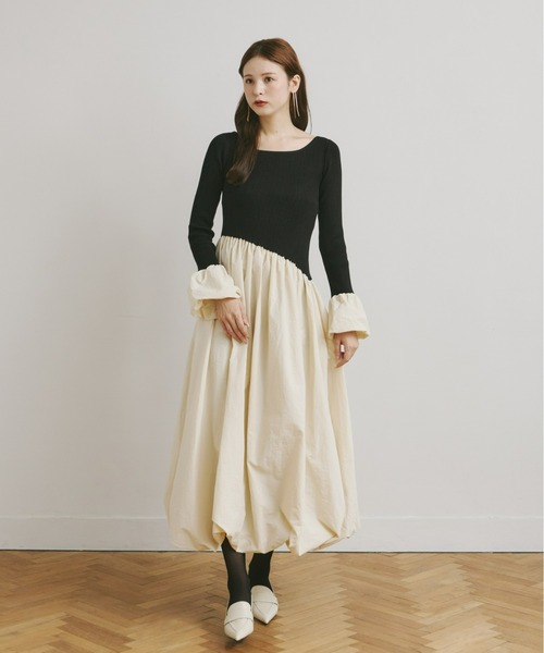 Olu. オルドット ニットドッキングバルーンワンピース black other ニットドッキングバルーンワンピース（ワンピース）｜Olu.（オルドット