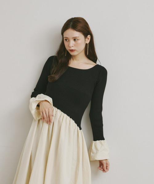 Olu.（オルドット）の「ニットドッキングバルーンワンピース（ワンピース・レディース・アイボリー/ブラック/ブラック系・0/1）」の19枚目の写真