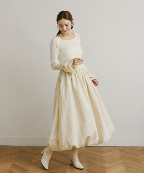 olu. ニットドッキングバルーンワンピース ニットドッキングバルーンワンピース（ワンピース）｜Olu.（オルドット