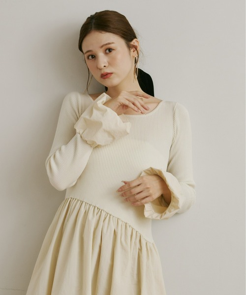 ニットドッキングバルーンワンピース（ワンピース）｜Olu