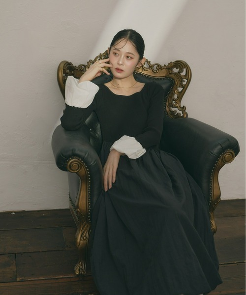 olu. 今期新作 ニットドッキングバルーンワンピース セール】ニットドッキングバルーンワンピース（ワンピース）｜Olu