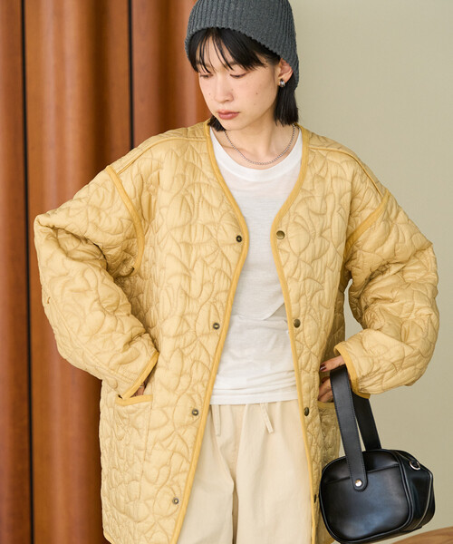 FREAK'S STORE（フリークスストア）の「変形ステッチ 裏配色 キルトジャケット/リバーシブルキルトジャケット（ミリタリージャケット・レディース・ブラック/ブラウン/ベージュ・ﾌﾘ-）」の3枚目の写真