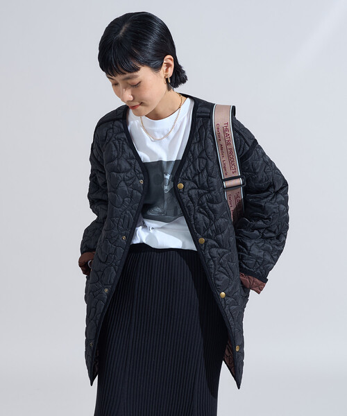 FREAK'S STORE（フリークスストア）の「変形ステッチ 裏配色 キルトジャケット/リバーシブルキルトジャケット（ミリタリージャケット・レディース・ブラック/ブラウン/ベージュ・ﾌﾘ-）」の2枚目の写真