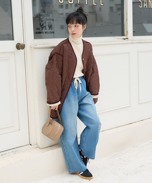 FREAK'S STORE（フリークスストア）の「変形ステッチ 裏配色 キルトジャケット/リバーシブルキルトジャケット（ミリタリージャケット・レディース・ブラック/ブラウン/ベージュ・ﾌﾘ-）」の4枚目の写真