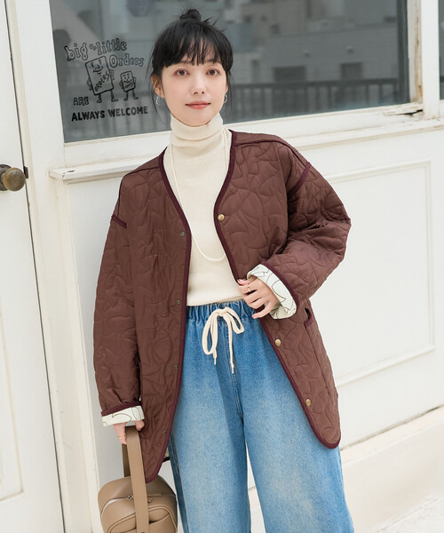 FREAK'S STORE（フリークスストア）の「変形ステッチ 裏配色 キルトジャケット/リバーシブルキルトジャケット（ミリタリージャケット・レディース・ブラック/ブラウン/ベージュ・ﾌﾘ-）」の5枚目の写真