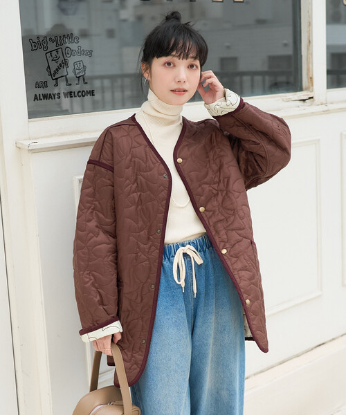 セール】変形ステッチ 裏配色 キルトジャケット/リバーシブルキルト