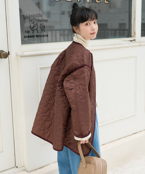 FREAK'S STORE（フリークスストア）の「変形ステッチ 裏配色 キルトジャケット/リバーシブルキルトジャケット（ミリタリージャケット・レディース・ブラック/ブラウン/ベージュ・ﾌﾘ-）」の7枚目の写真