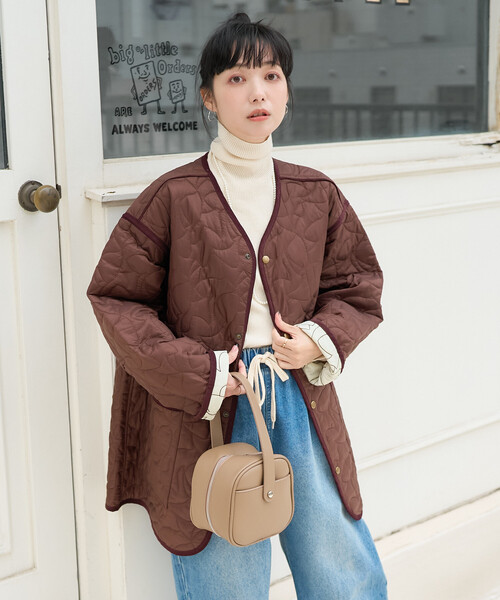 FREAK'S STORE（フリークスストア）の「変形ステッチ 裏配色 キルトジャケット/リバーシブルキルトジャケット（ミリタリージャケット・レディース・ブラック/ブラウン/ベージュ・ﾌﾘ-）」の10枚目の写真