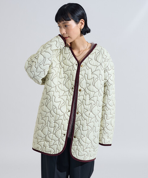 変形ステッチ 裏配色 キルトジャケット/リバーシブルキルト