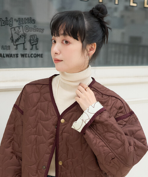 FREAK'S STORE（フリークスストア）の「変形ステッチ 裏配色 キルトジャケット/リバーシブルキルトジャケット（ミリタリージャケット・レディース・ブラック/ブラウン/ベージュ・ﾌﾘ-）」の13枚目の写真