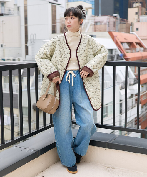 FREAK'S STORE（フリークスストア）の「変形ステッチ 裏配色 キルトジャケット/リバーシブルキルトジャケット（ミリタリージャケット・レディース・ブラック/ブラウン/ベージュ・ﾌﾘ-）」の21枚目の写真