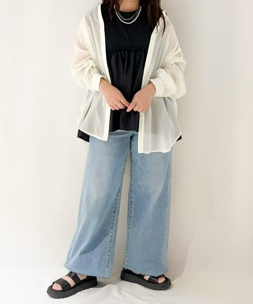 Right-on(ライトオン)の「HONEYSUCKLE ROSE(ハニーサックルローズ)接触冷感異素材切替ノースリーブTシャツ(その他トップス・レディース・オフホワイト/ブラック・M/L)」の14枚目の写真