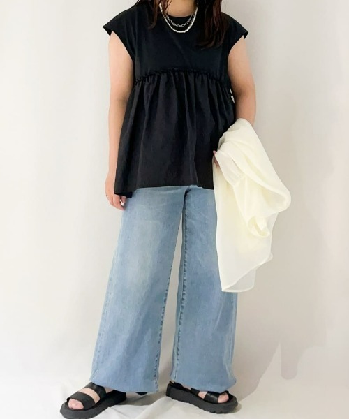 Right-on(ライトオン)の「HONEYSUCKLE ROSE(ハニーサックルローズ)接触冷感異素材切替ノースリーブTシャツ(その他トップス・レディース・オフホワイト/ブラック・M/L)」の16枚目の写真