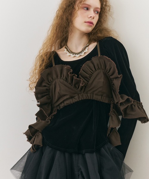 J1U by LA BELLE ETUDE(ジユウバイラベルエチュード)の「ボリュームドレープフリルビスチェ(その他トップス・レディース・ブラック/アイボリー/ブラウン・FREE)」の6枚目の写真