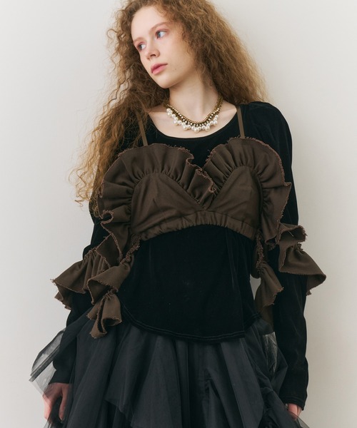 J1U by LA BELLE ETUDE(ジユウバイラベルエチュード)の「ボリュームドレープフリルビスチェ(その他トップス・レディース・ブラック/アイボリー/ブラウン・FREE)」の7枚目の写真
