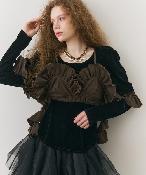 J1U by LA BELLE ETUDE(ジユウバイラベルエチュード)の「ボリュームドレープフリルビスチェ(その他トップス・レディース・ブラック/アイボリー/ブラウン・FREE)」の8枚目の写真