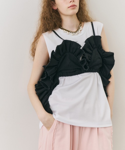 J1U by LA BELLE ETUDE(ジユウバイラベルエチュード)の「ボリュームドレープフリルビスチェ(その他トップス・レディース・ブラック/アイボリー/ブラウン・FREE)」の22枚目の写真
