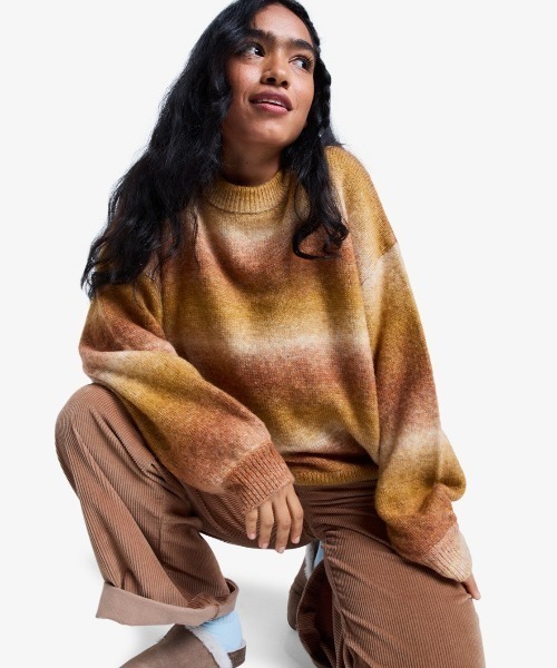 ROXY(ロキシー)の「LOVE AGAIN /ロキシードロップショルダーボーダーニットトップス(ニット/セーター・レディース・イエロー/ブルー・SMALL/X-SMALL)」の1枚目の写真
