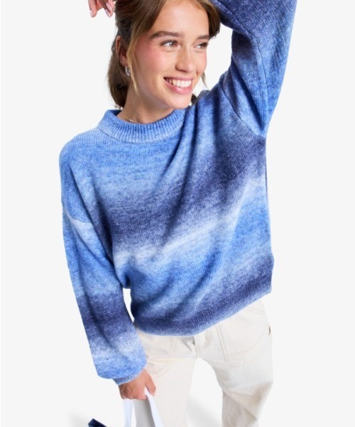 ROXY(ロキシー)の「LOVE AGAIN /ロキシードロップショルダーボーダーニットトップス(ニット/セーター・レディース・イエロー/ブルー・SMALL/X-SMALL)」の2枚目の写真