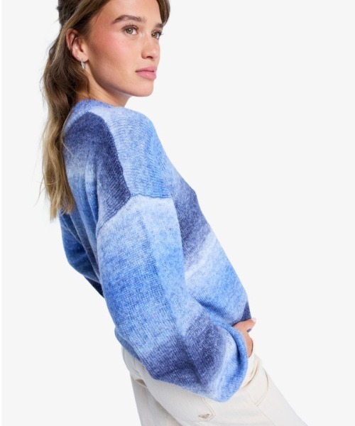 ROXY(ロキシー)の「LOVE AGAIN /ロキシードロップショルダーボーダーニットトップス(ニット/セーター・レディース・イエロー/ブルー・SMALL/X-SMALL)」の6枚目の写真