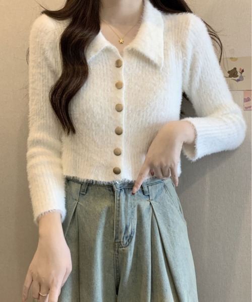 kirakiraShop(キラキラショップ)の「ゴールド ボタン ニット カーディガン(ニット/セーター・レディース・ホワイト/グリーン/ベージュ/チャコール/ブラック・FREE)」の15枚目の写真