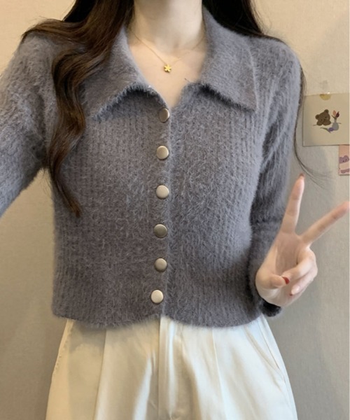 kirakiraShop(キラキラショップ)の「ゴールド ボタン ニット カーディガン(ニット/セーター・レディース・ホワイト/グリーン/ベージュ/チャコール/ブラック・FREE)」の19枚目の写真