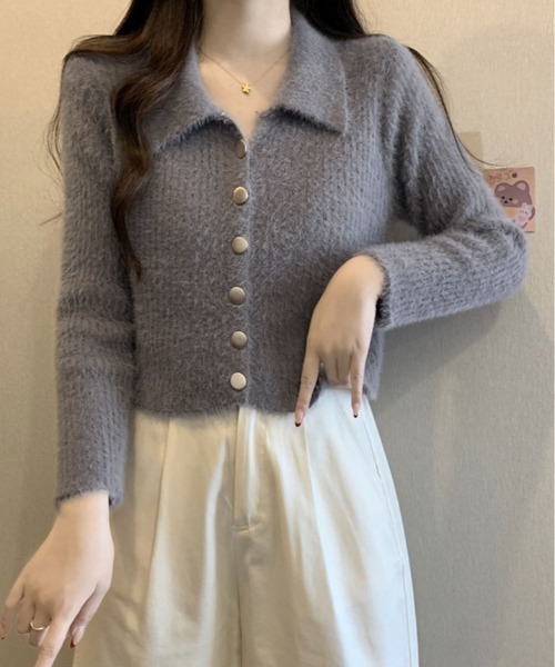 kirakiraShop(キラキラショップ)の「ゴールド ボタン ニット カーディガン(ニット/セーター・レディース・ホワイト/グリーン/ベージュ/チャコール/ブラック・FREE)」の18枚目の写真