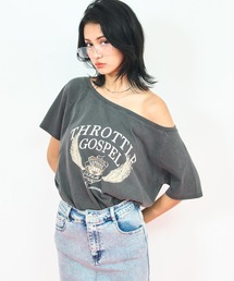 ヴィンテージ風 プリント オフショルダー ビッグ Tシャツ